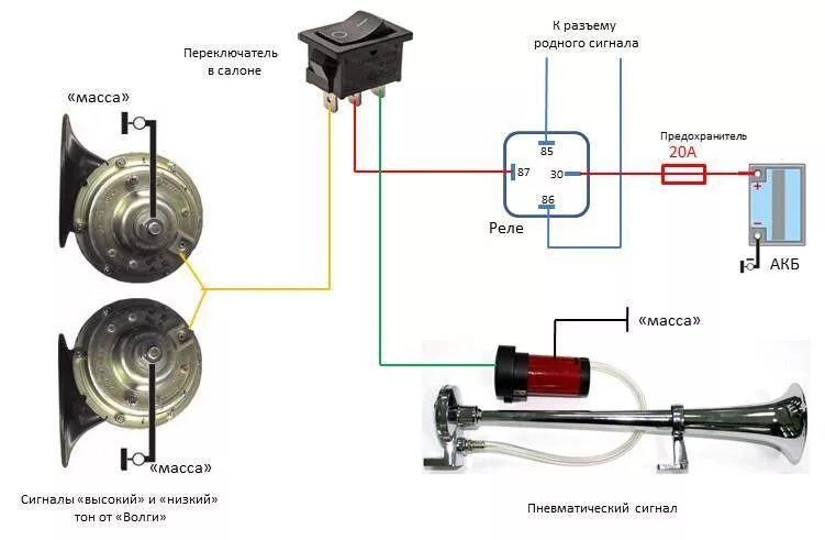 Кнопка сигнала схема подключения 14. Сигналы от Волги + пневматический - Chevrolet Lacetti 5D, 1,6 л, 2010 года а