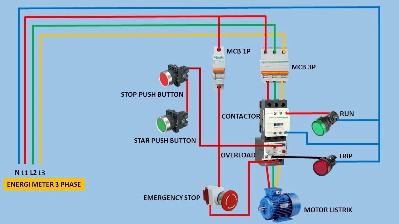 Кнопка стоп схема подключения THREE PHASE MOTOR CONTROL CIRCUIT, EMERGENCY STOP - YouTube