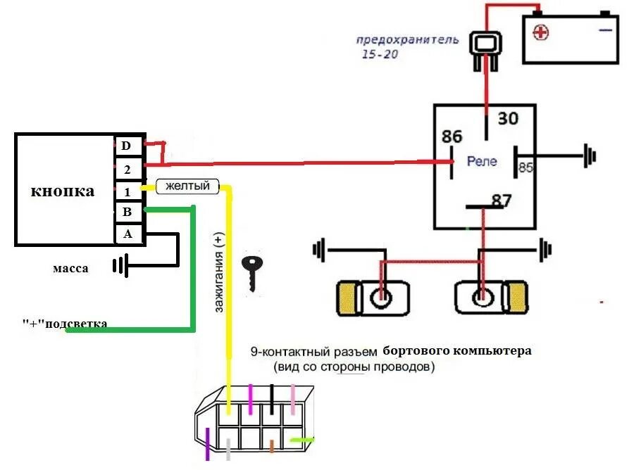 Кнопка туманок приора схема подключения Как на ВАЗ-2114 своими руками установить противотуманные фары