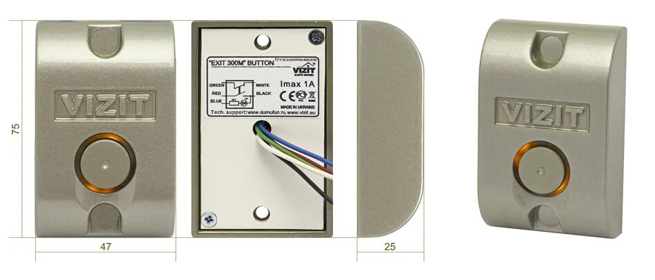 Кнопка vizit подключение Кнопка "EXIT 300М" Кнопка управления выходом и аварийным разблокированием замка