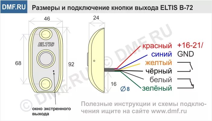 Кнопка выхода fe 100 схема подключения Инструкция кнопки выхода Eltis B-72
