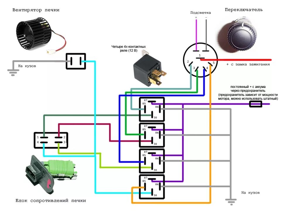 Кнопка запуска печки портер 2 схема подключения 4 скорости моторчика печки на волге - ГАЗ 31029, 2,4 л, 1992 года электроника DR