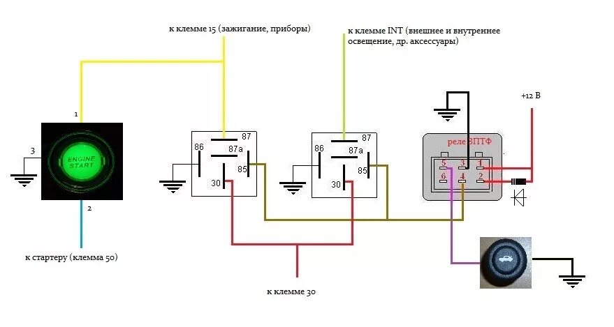 Кнопка запуска печки портер 2 схема подключения Запуск двигателя с кнопки + противоугонная система своими руками - Москвич 2140 