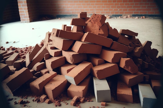 Куча кирпичей фото Куча кирпичей с использованием керамического пустотелого кирпича для создания пе