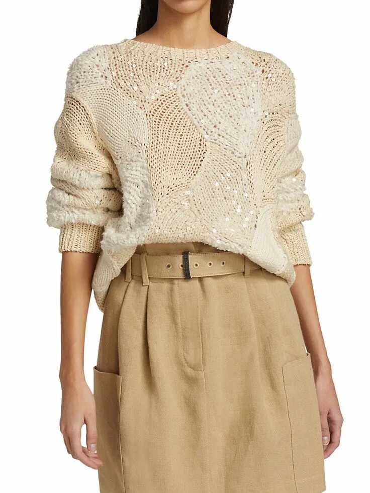 Кучинелли схема вязания спицами Brunello Cucinelli Leaf Motif Pailette Opera Knit Sweater SaksFifthAvenue Brunel