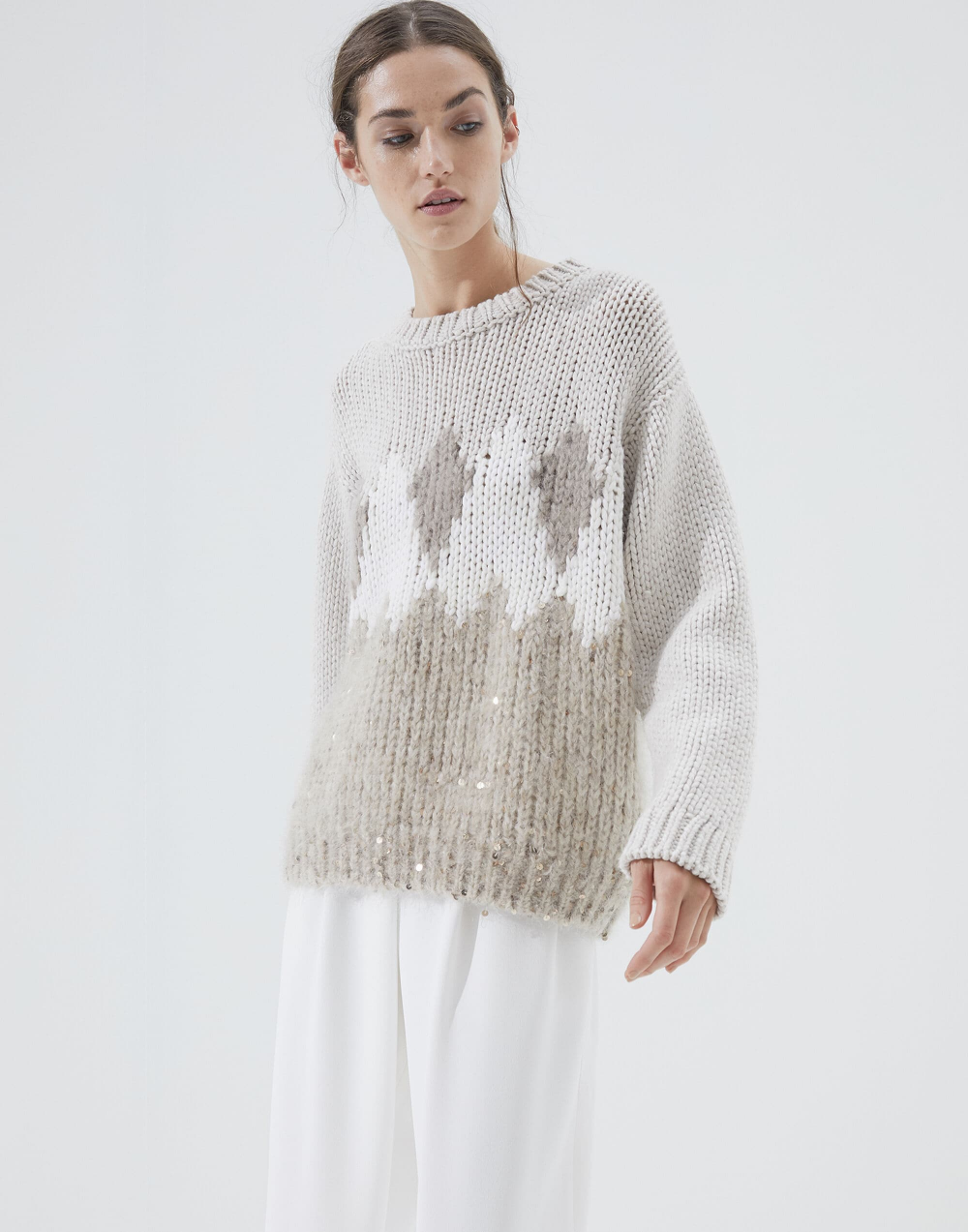 Кучинелли вязаная одежда 2024 женская спицами схемы Джемпер с круглым вырезом (192M6D366100) - Женщина Трикотаж Brunello Cucinelli K