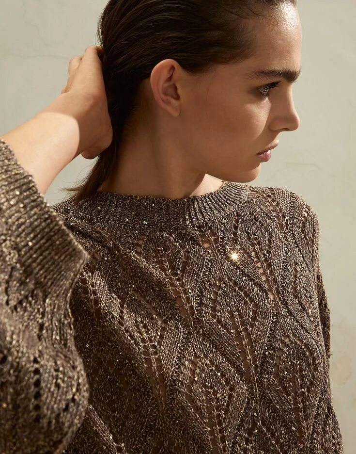 Кучинелли вязаная одежда 2024 женская спицами схемы Linen and cotton sweater (211MAJ584900) for Woman Brunello Cucinelli Contemporar