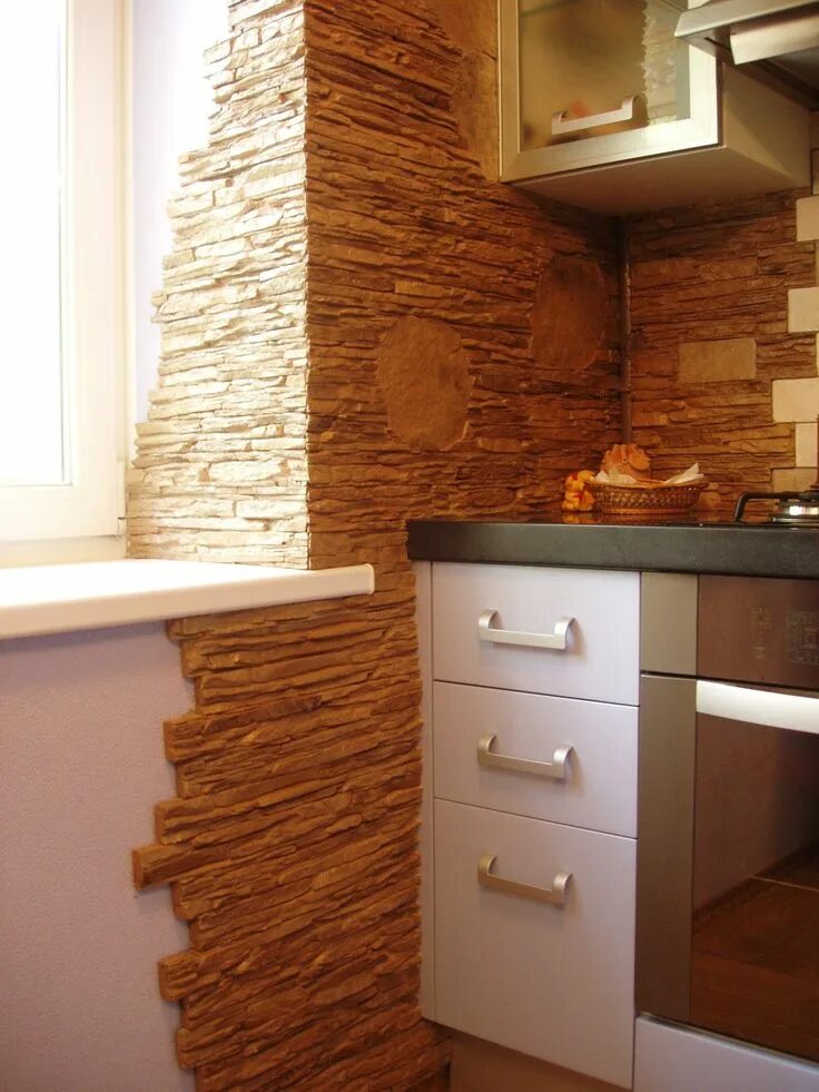 Кухня чем отделать стены недорого фото Камень на стене для кухни (47 фото): искусственный декоративный камень, каменная