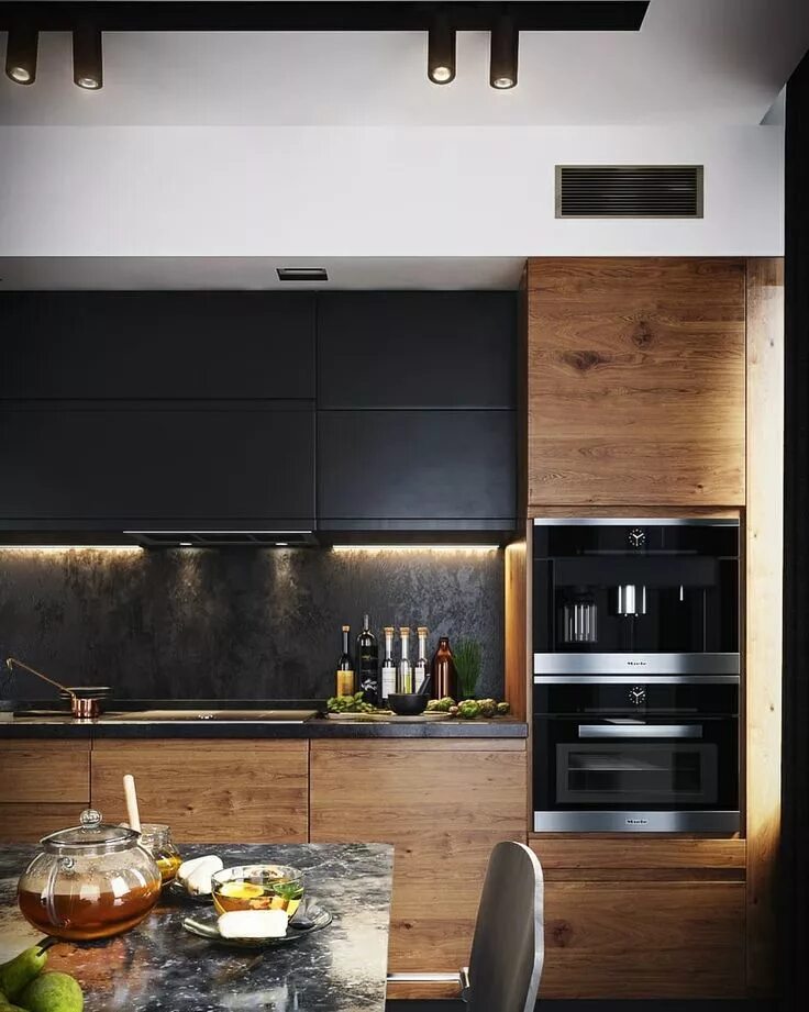 Кухня черная деревянная фото Obraz może zawierać: w budynku i jedzenie Kitchen remodel plans, Modern kitchen 