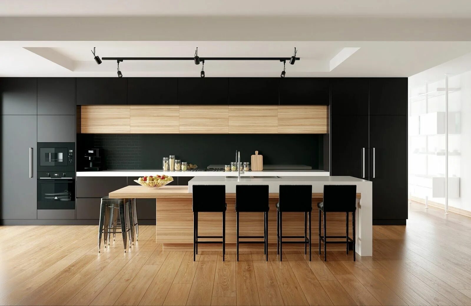 Кухня черная деревянная фото FreeDeeLab / TrzyDeLab: Black kitchen render - scene to learn more about interio