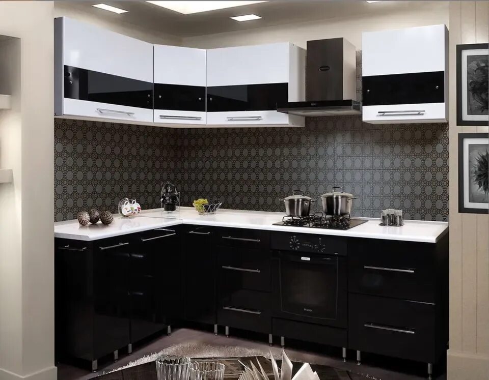 Кухня черно белая дизайн глянец угловая фото Черный цвет кухонного гарнитура: найдено 90 изображений