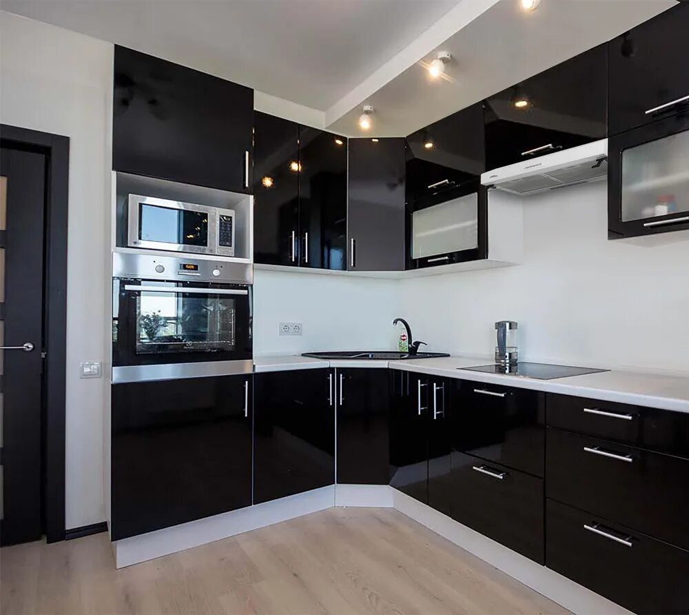 Кухня черно белая дизайн глянец угловая фото Вытяжка настенная GrandGermes Morley (60, белая) белый - характеристики на Мегам