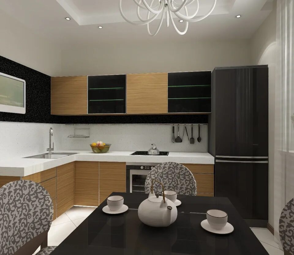 Кухня черно бежевая интерьер Kitchen design beige and black (43 Photos)