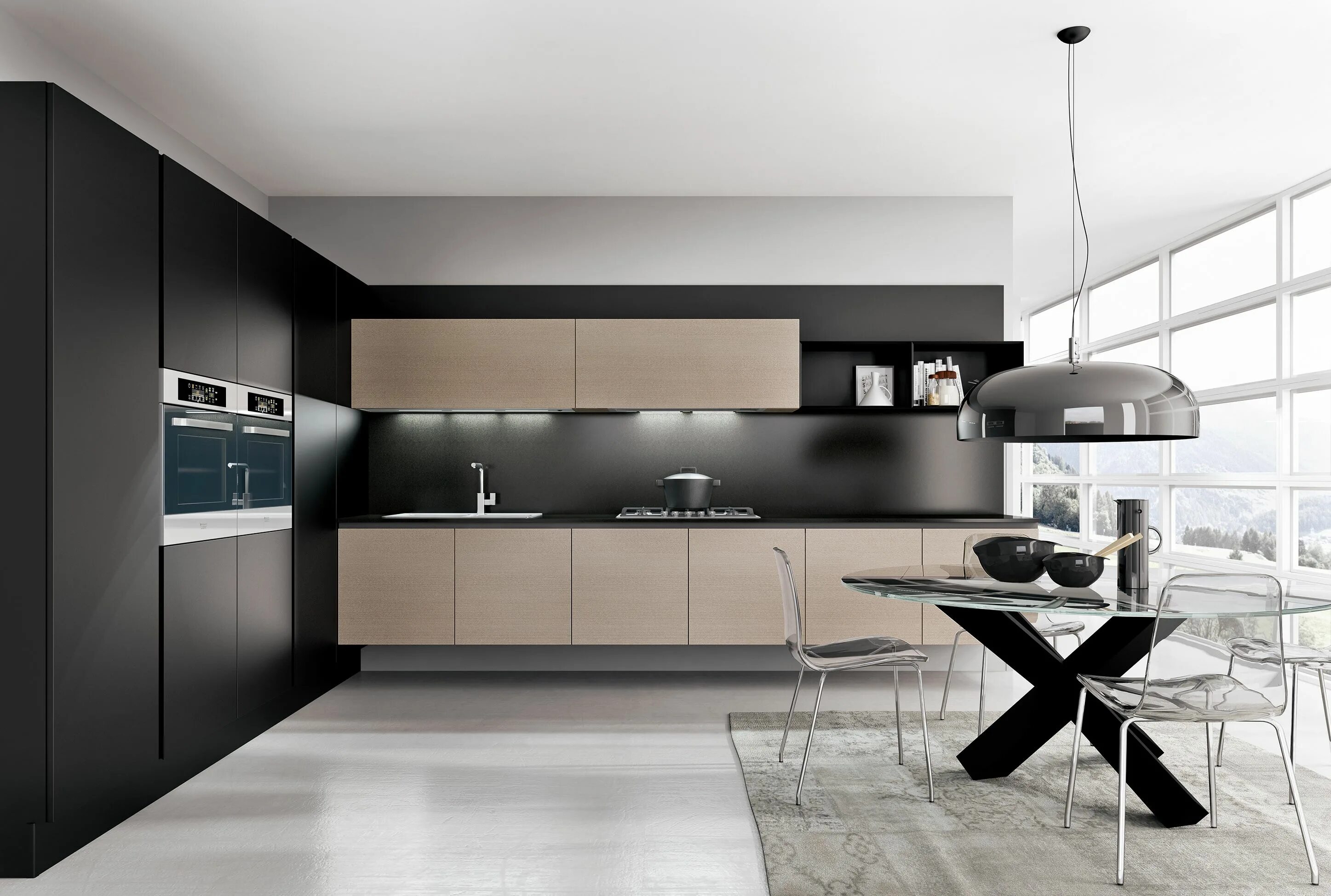 Кухня черно бежевая интерьер Armony cucine - Model Omicron Diseño cocinas modernas, Diseño de cocina moderna,