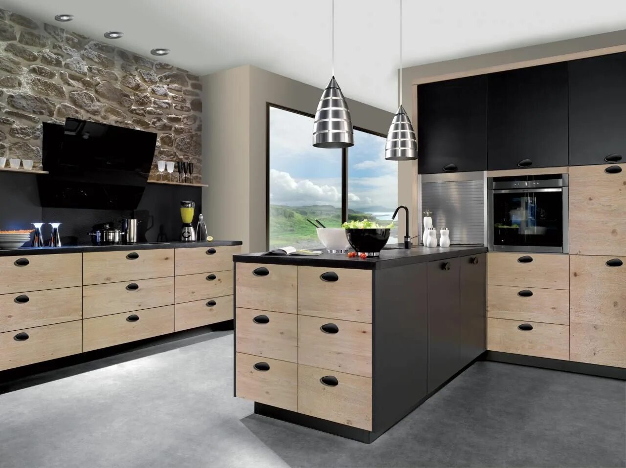 Кухня черно бежевая интерьер cuisine bois massif contemporaine - Google Search Cuisine bois, Cuisine bois mas