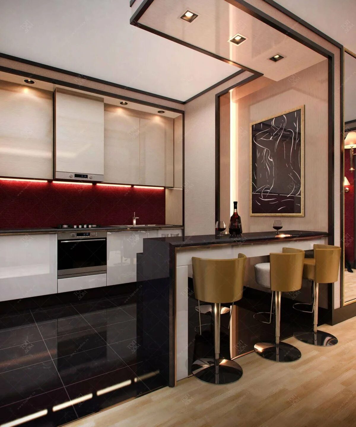 Кухня черно бежевая интерьер Бежево черная кухня в интерьере - 67 фото