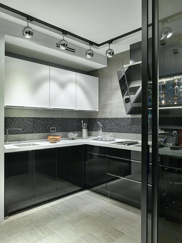 Кухня черно серая дизайн фото Светло-серого цвета в стиле Хай-тек: 1978 фото лучших интерьеров на INMYROOM