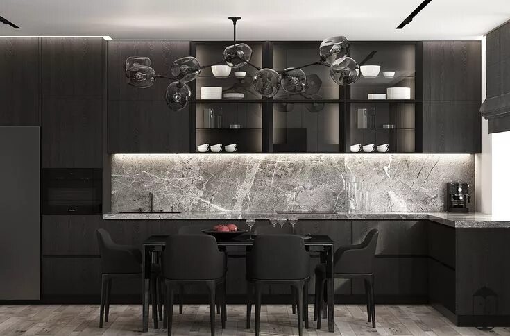 Кухня черно серая дизайн фото UI010 on Behance Modern home interior design, Kitchen design trends, Modern hous