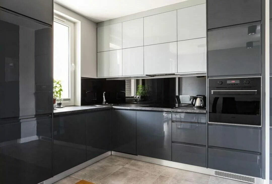 Кухня черно серая дизайн фото Кухни бело-серые угловые по низким ценам - заказать мебель от производителя