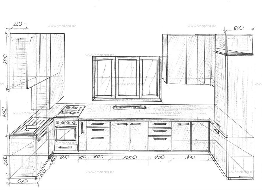 Кухня чертежи и схемы фото Угловая кухня на балконе. в Молдове. Эскизы и чертежи мебели от Creamondi.