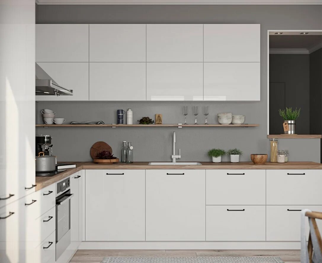 Кухня фасад белая фото Купить кухню ЗОВ Большая угловая кухня из МДФ на заказ в стиле модерн RB-09-2 Бе