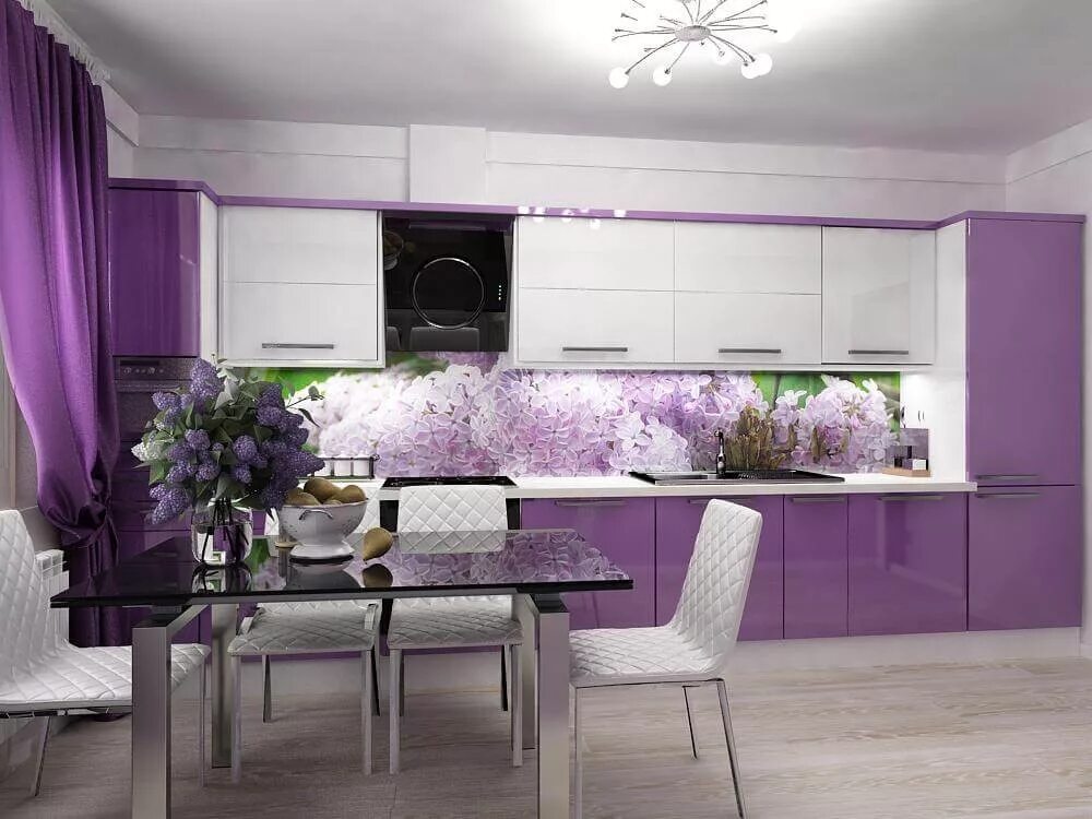 Кухня фиолетового цвета в интерьере кухни фото Кухня фиолетовая 42 заказать недорого в Москве - 1Кухонный