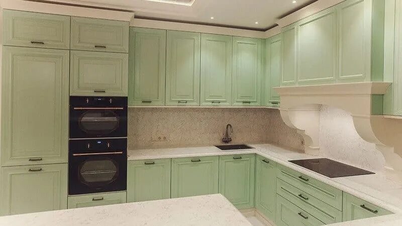 Кухня фисташка в интерьере фото Мятная кухня: дизайн кухонного гарнитура и сочетание с интерьером