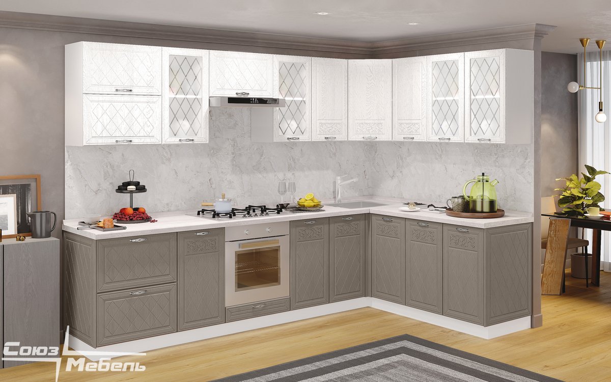 Кухня флора союз мебель фото в интерьере Союз Мебель Кухонный гарнитур Флора 3.0х1.6 в Санкт-Петербурге