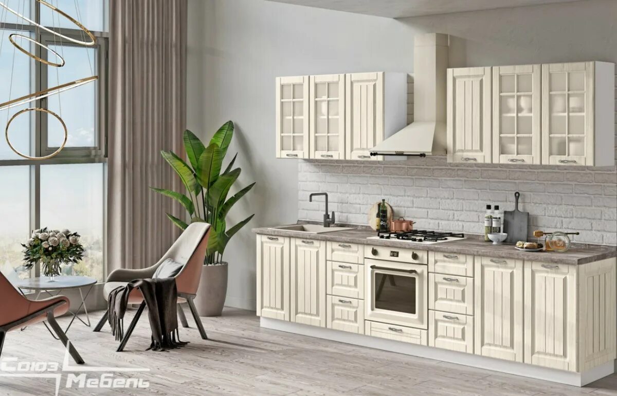 Кухня флора союз мебель фото в интерьере Кухня Прованс (цвет Роялвуд светлый) - Союз мебель в Воронеже