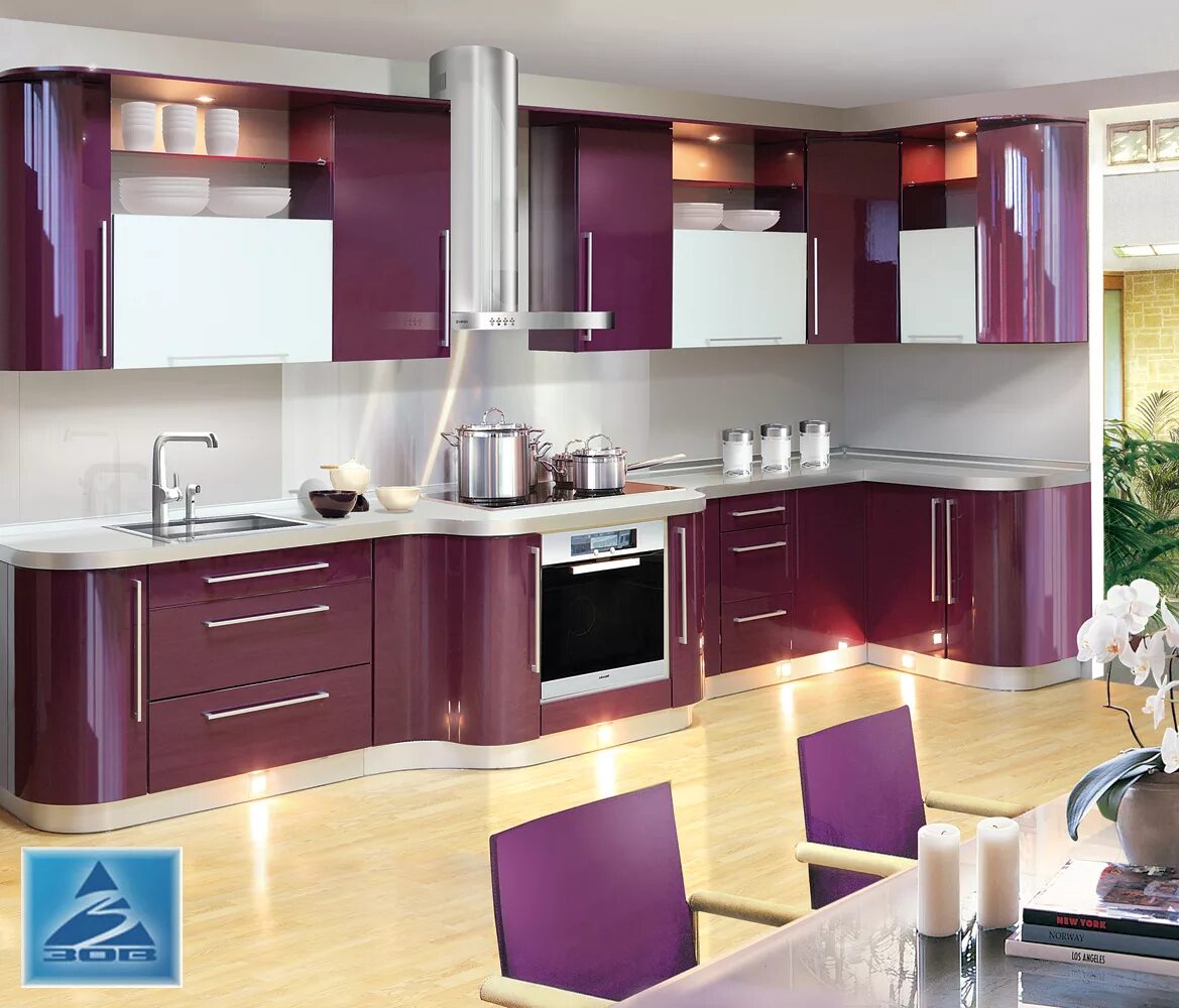 Кухня фото дизайн каталог цены Угловая кухня фиолетовая К-8
