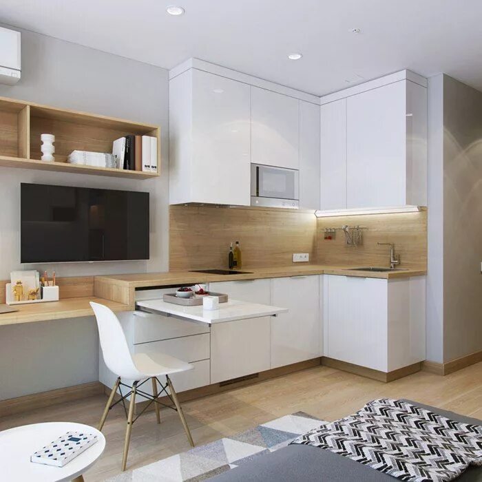 Кухня фото дизайн в квартире Квартира-студия: дизайн интерьера Simple kitchen design, Kitchen design small, W