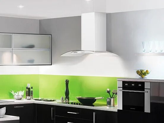 Кухня фото дизайн вытяжка Вытяжка Maunfeld Ancona Plus 90 белый/прозрачное стекло купить у официального ди