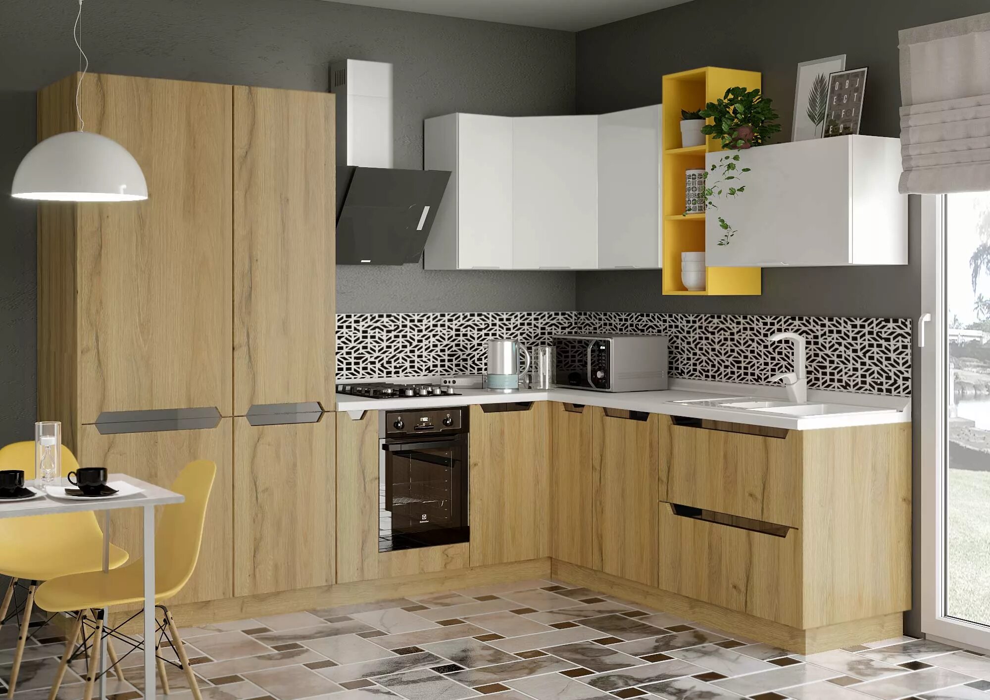 Кухня фото пермь Кухня "НЭРО"/"ТРЕНТ" (цвет - дуб грэндсан/белый) - купить в Перми в интернет-маг