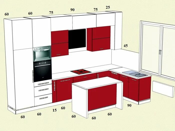 Кухня фото размеры Красно-белая эмаль. Внуково., посудомоечные машины, холодильники - Идеи ремонта