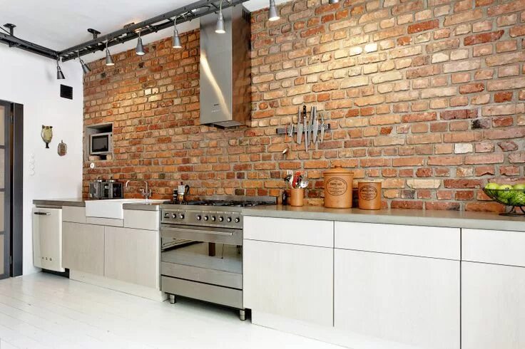 Кухня фото стена из кирпича Indretning med murstensvægge i køkken - boliginspiration Exposed brick kitchen, 
