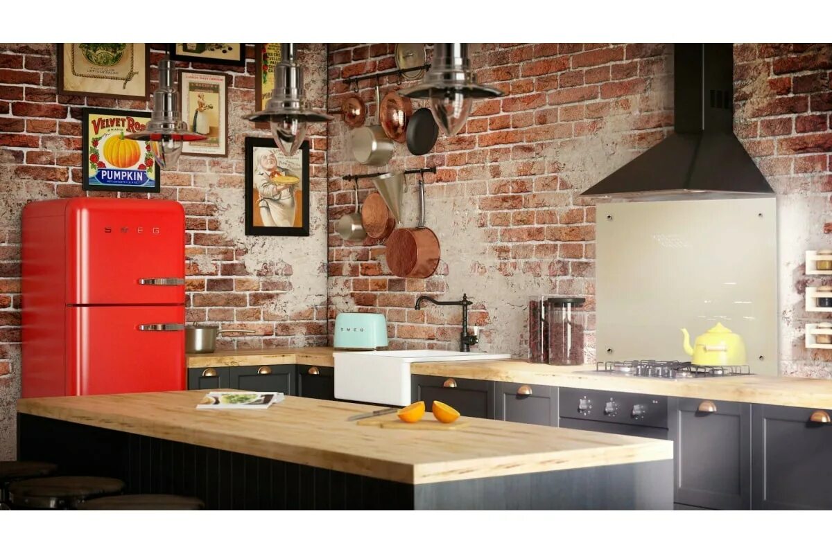 Кухня фото стена из кирпича Кухонный фартук на стену ООО Оптион Бежевый (панель из закаленного стекла; 600x6