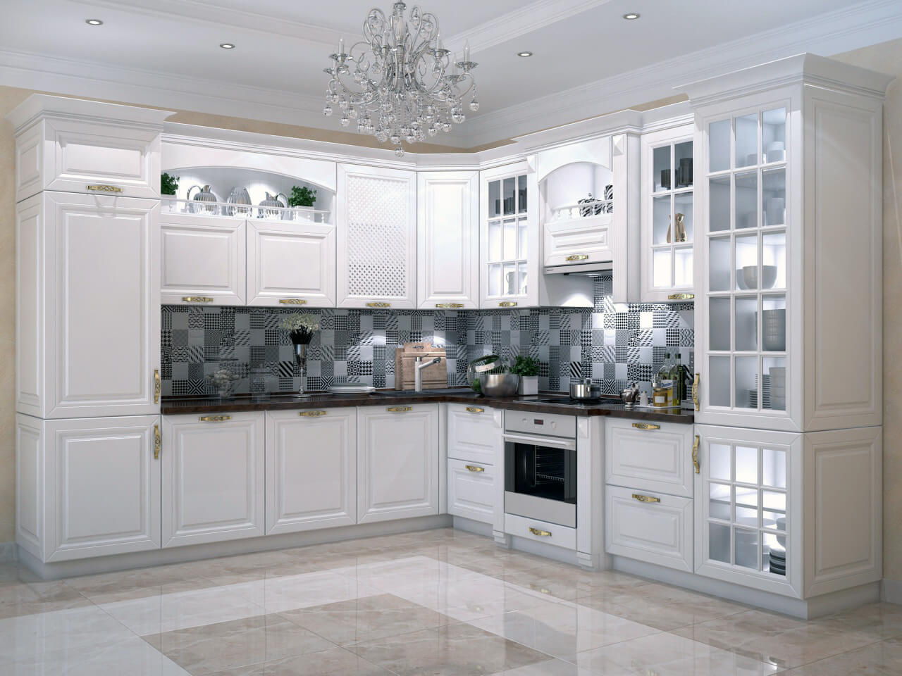 Кухня фото цены москва Угловая кухня - Встроенная кухня белая матовая из эмали кухонный гарнитур Сэнди