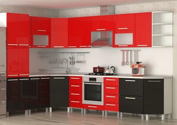 Кухня фото цены смоленск Кухня МДФ "Красный металлик/черный металлик"