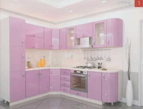Кухня фото цены смоленск Кухня МалинаКорпус ЛДСП: дуб молочный.Фасады МДФ металлик: малина.Цена за погонн