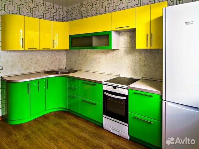Кухня фото зеленый низ Кухонный гарнитур N7779 купить в Подольске Товары для дома и дачи Авито