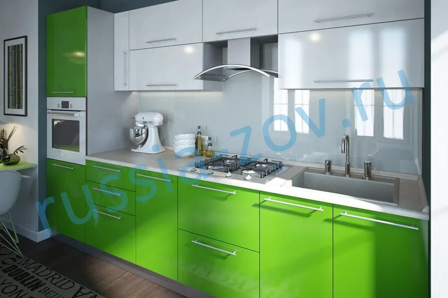 Кухня фото зеленый низ Кухня "Весна" угловая с фасадами из пластика - купить в Москве
