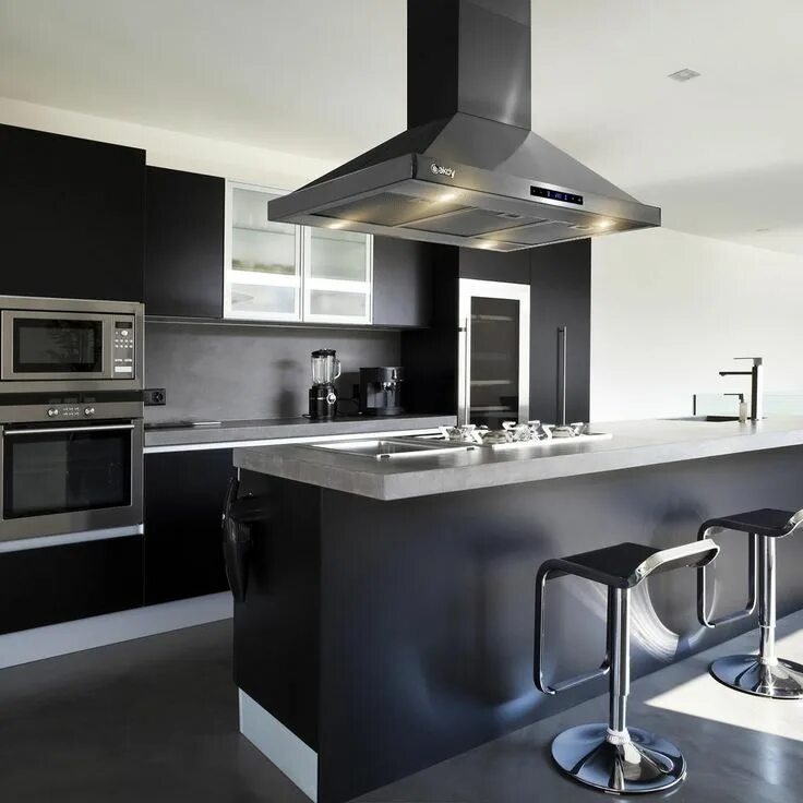 Кухня хай тек фото интерьер AKDY 36 in. 343 CFM Kitchen Island Mount Range Hood in Black Stainless Steel wit