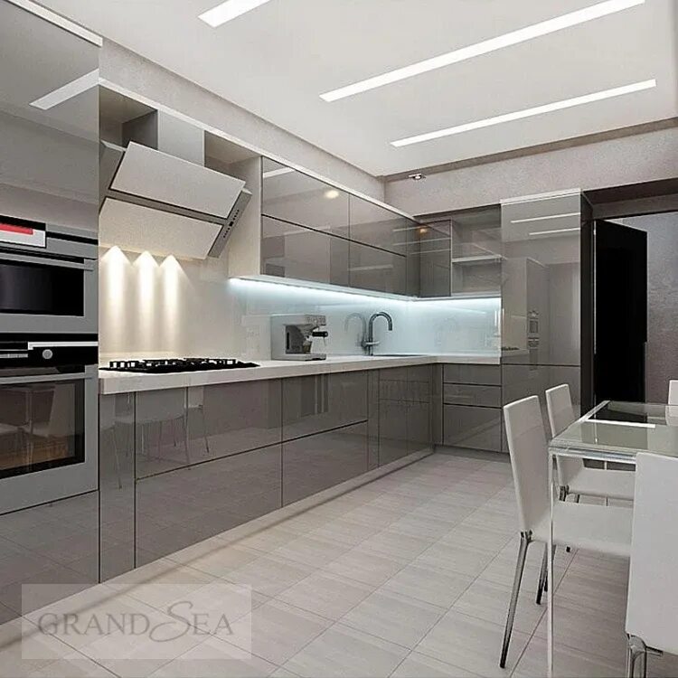 Кухня хайтек дизайн фото Новый буфет, винный охладитель, один настенный шкаф, современный простой шкаф дл