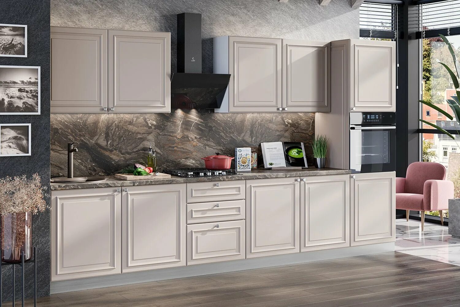 Кухня хлоя хофф фото в интерьере Модульный кухонный гарнитур Оливия 3,6 м кашмир - купить по цене 149 223 рубля в