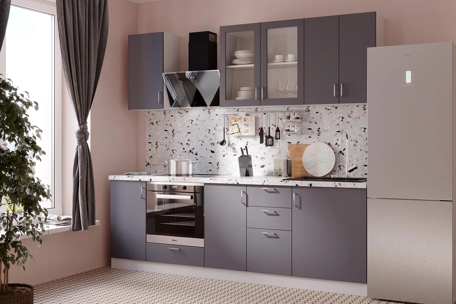 Кухня хлоя хофф фото в интерьере Кухонный гарнитур Сиэтл 2,4 м 240х212х60 см, цвет каркаса - белый, фасадов - мар