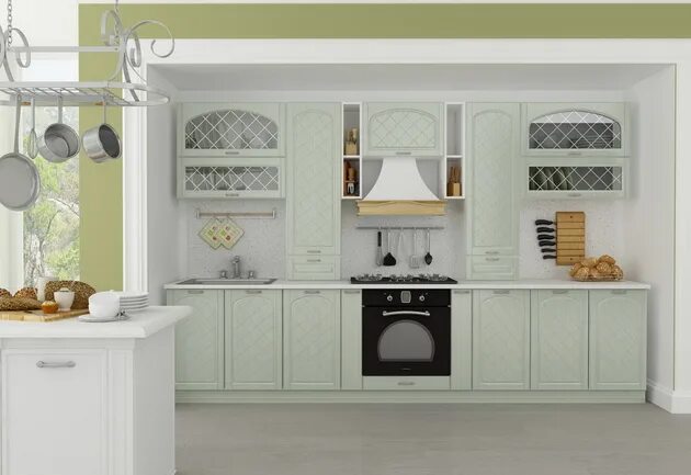 Кухня хлоя хофф фото в интерьере Хлоя МДФ (олива штрос/белый)