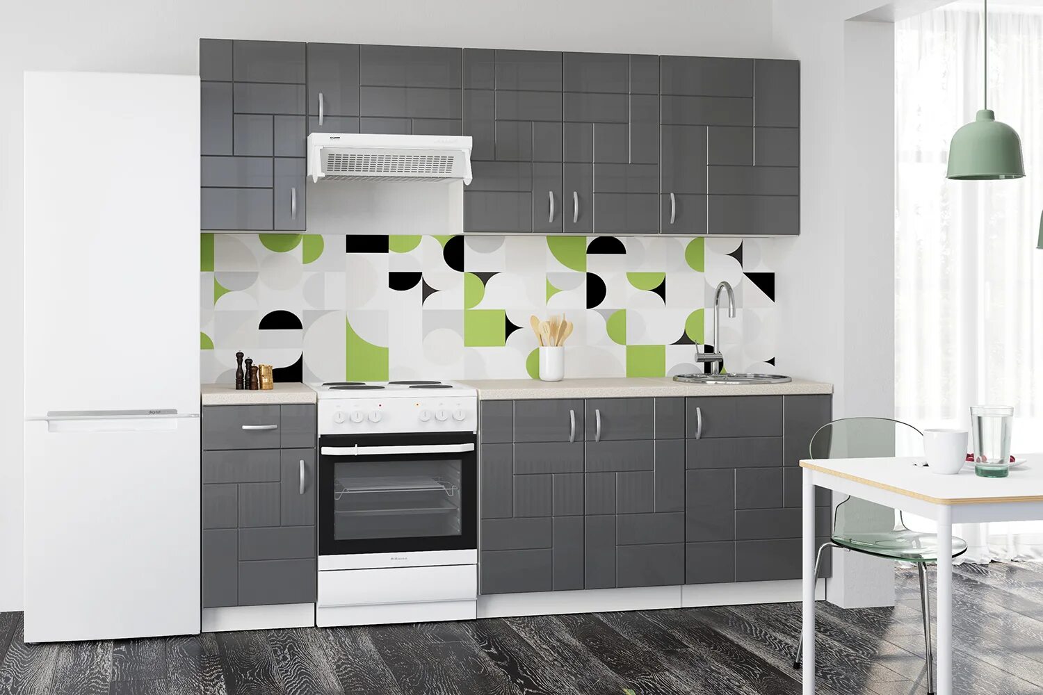 Кухня хлоя хофф фото в интерьере Кухонный гарнитур Виола 2,4 м 240х210х62 см, цвет каркас- белый, фасад - графит 