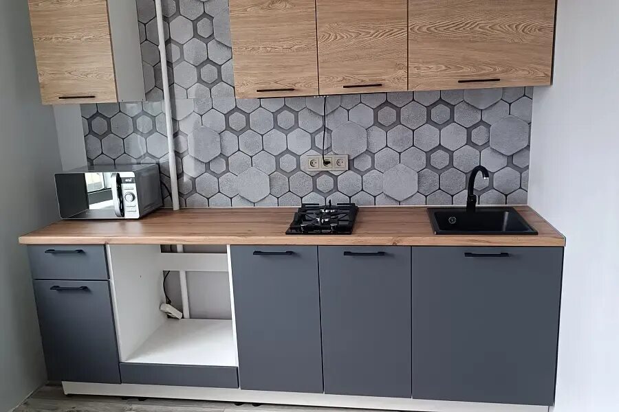 Кухня хлоя хофф фото в интерьере Купить Кухонный гарнитур Хлоя 2,4 м 240х214х60 см, Коричневый, Серый с доставкой