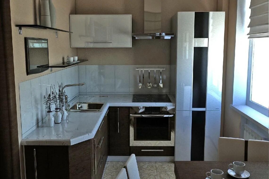 Кухня холодильник у окна фото Маленькая кухня в хрущевке: 200 стильных дизайнов с фото-примерами - ArtProducts