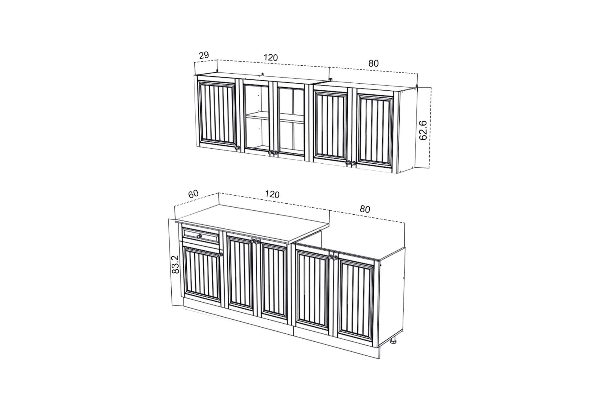 Кухня хозяюшка инструкция по сборке Кухонный гарнитур НОНТОН Хозяюшка Акация белая / Деним / Белый 200x60x200 см - к